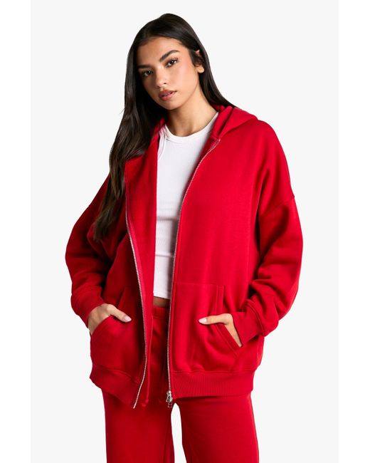 Sudadera Oversize Con Capucha Y Cremallera Doble Boohoo de color Red