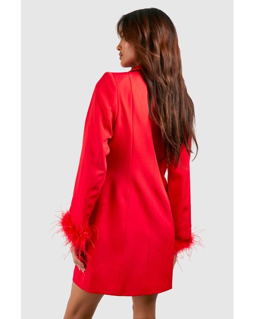 Boohoo Red Tall Feather Detail Blazer Dress