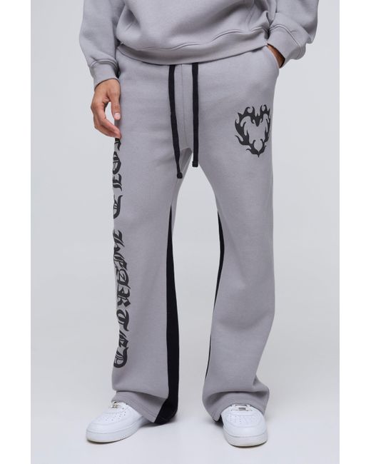 BoohooMAN Lockere Jogginghose mit Print in Gray für Herren