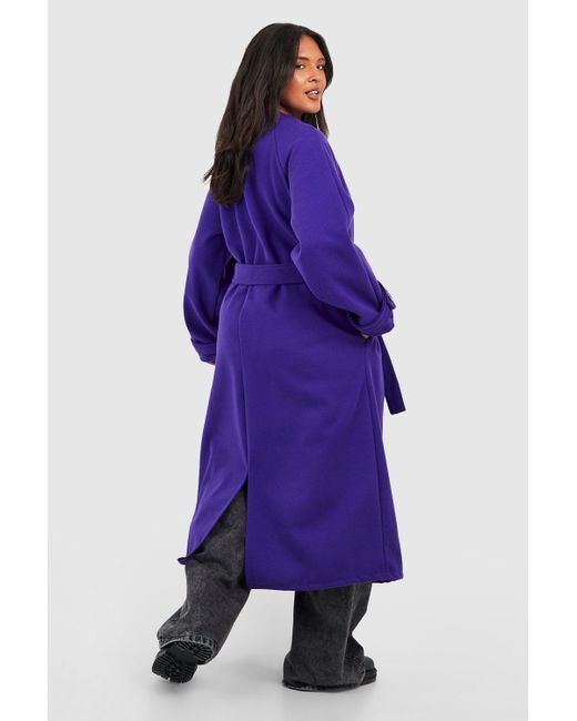 Boohoo Purple Plus Twill Wool Look Belted Maxi Coat