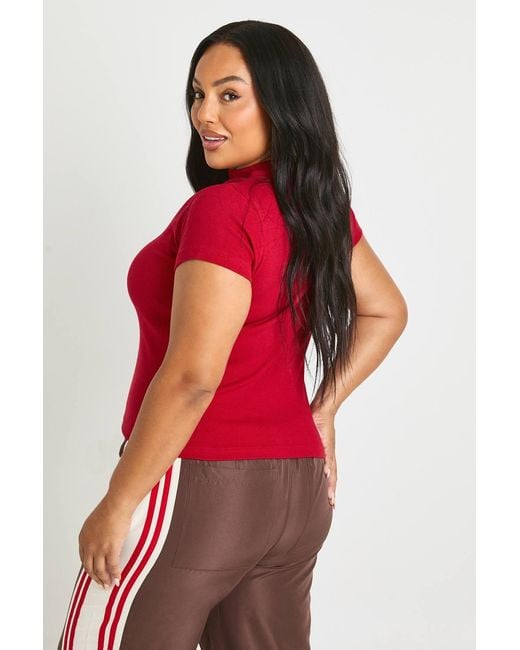 Boohoo Red Plus Basic Rib Short Sleeve Fitted Top