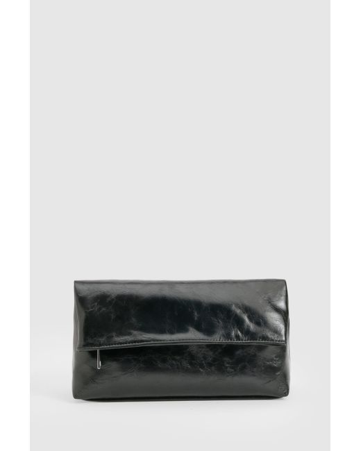 Boohoo Gray Large Fold Over Clutch Bag