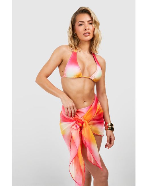 Boohoo Red Ombre Tie Knot Beach Sarong
