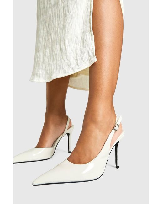 Boohoo White High Heeled Slingback Court Shoe Heels