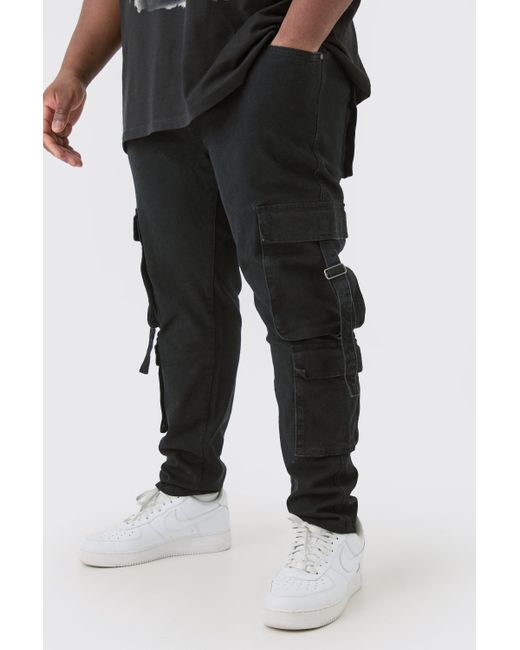 Boohoo Plus Stretch Skinny Cargo Pocket Detail Jean In True Black