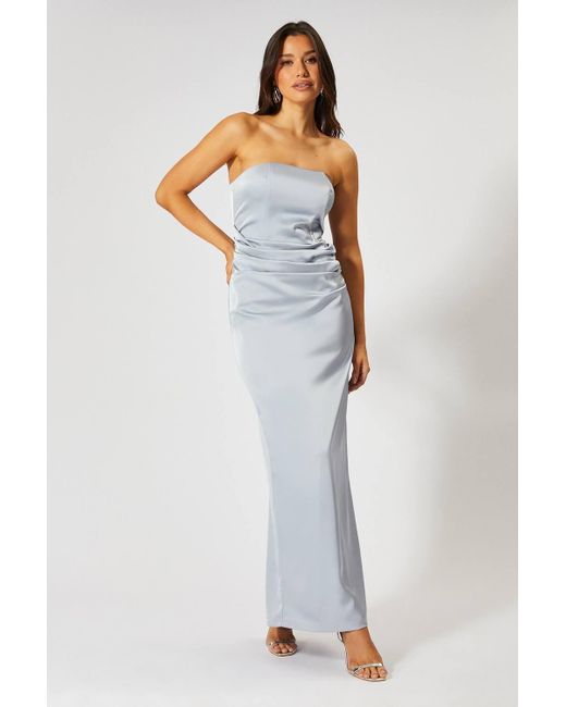 MissPap Satin Bandeau Corset Drape Maxi Dress in White | Lyst MissPap Satin Bandeau Corset Drape Maxi Dress in White | Lyst