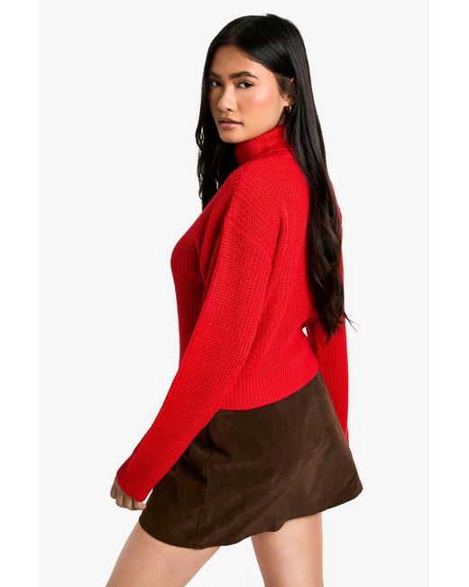 Boohoo Red Basic Roll Neck Crop Sweater
