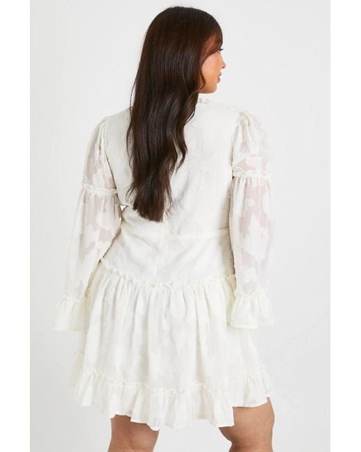 Boohoo White Plus Chiffon Floral Smock Dress