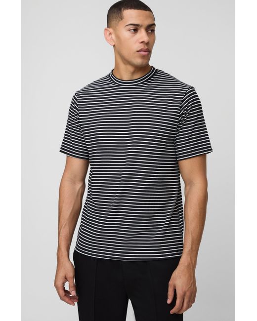 Boohoo Black Regular Fit Stripe T-Shirt