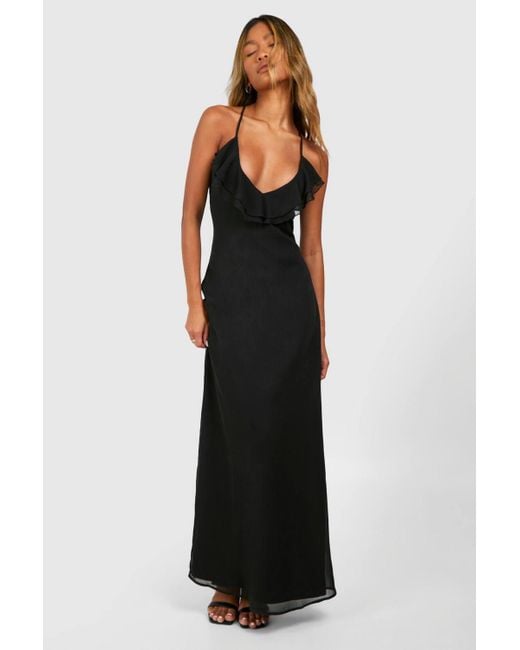 Boohoo Black Chiffon Ruffle Midaxi Dress