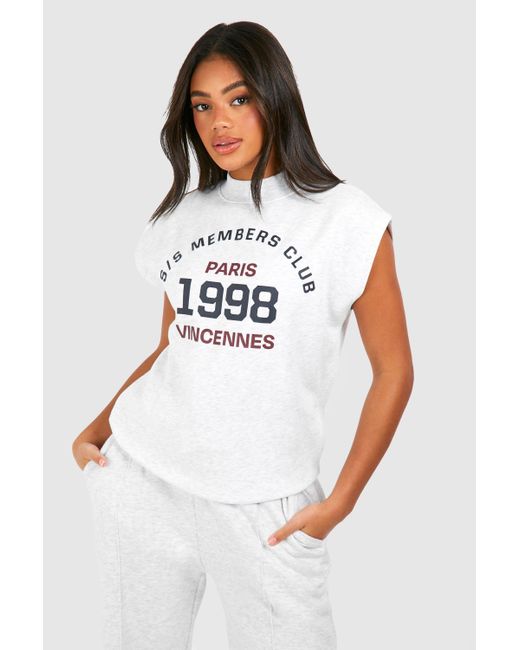 Boohoo White Members Club Slogan Sleeveless Oversized Sweatshirt