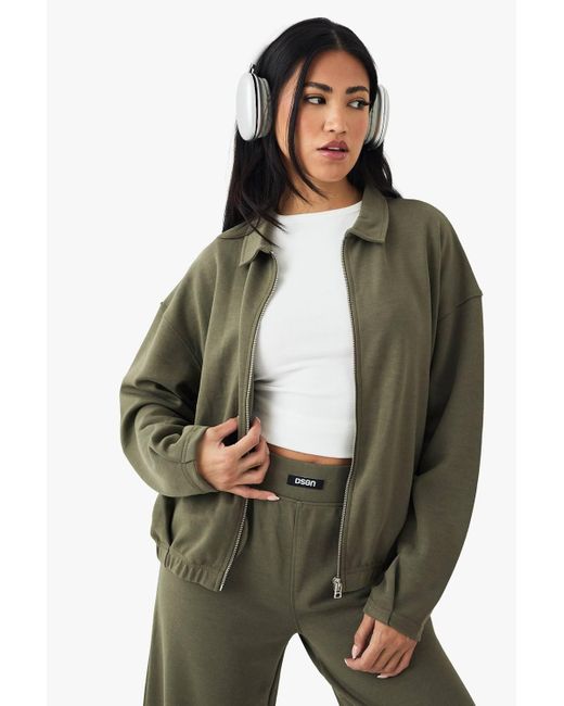 DSGN Studio Green Heavy Weight Interlock Collared Zip Through Sweatshirt
