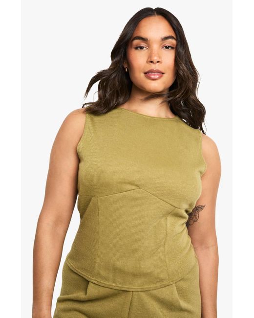 Boohoo Green Plus Knitted Seam Detail Top