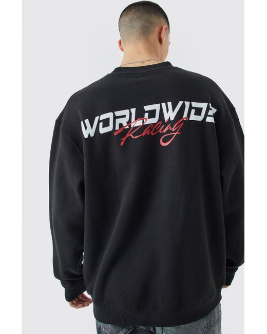 BoohooMAN Black Oversized Worldwide Graphic Extended Neck Sweatshirt for men