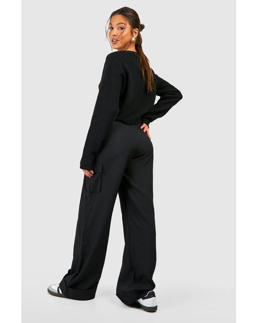 Boohoo Black Folded Waistband Relaxed Fit Cargo Pants