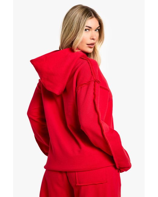 Boohoo Red Reverse Loopback Over The Head Oversized Hoodie