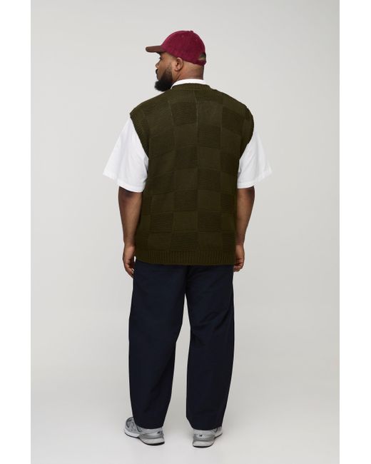 Top Sin Mangas Plus Oversize De Punto Con Escote De Pico Y Estampado De Cuadros Boohoo de color Green
