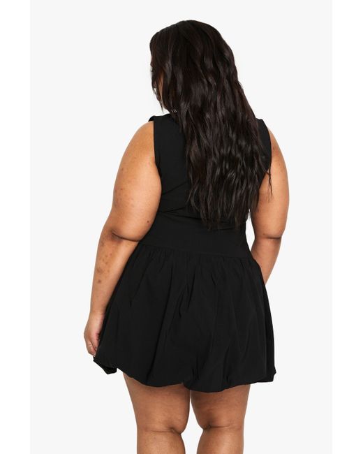 Vestido Plus Mini De Bengaline Fruncido Boohoo de color Black