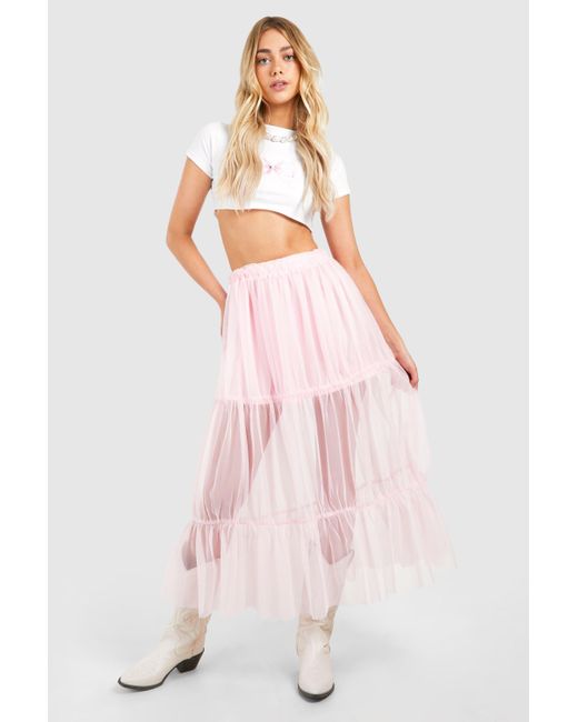 Boohoo Pink Tulle Maxi Skirt
