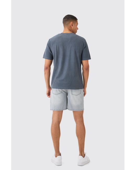 BoohooMAN Blue Relaxed Rigid Denim Shorts In Light Grey for men
