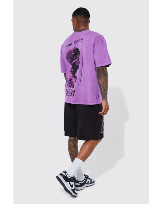 BoohooMAN Oversized Overdyed Skull Graphic T-shirt Set in Purple for Men |  Lyst