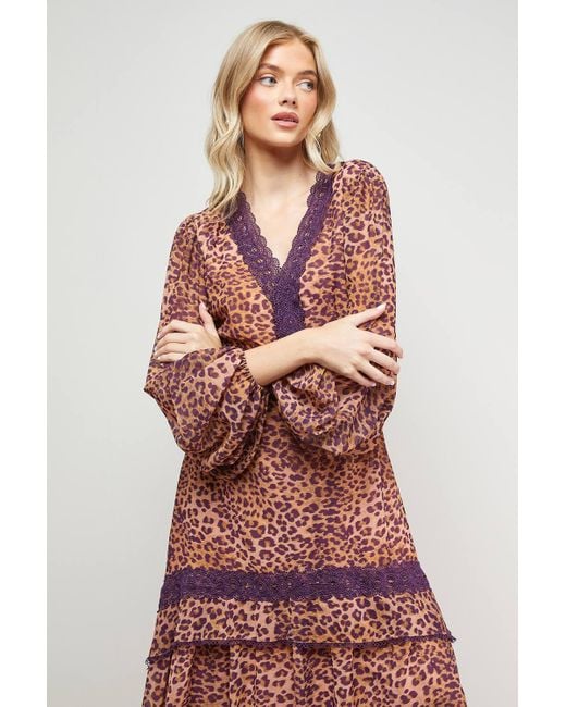 Oasis Multicolor Printed Lace Detail Volume Boho Maxi Dress