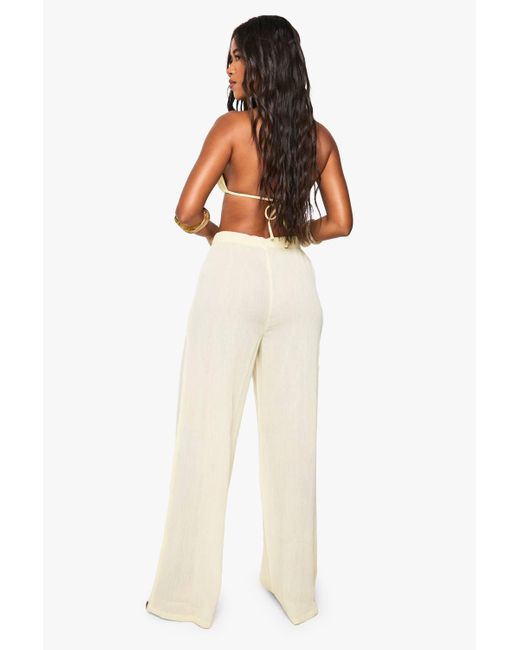 Boohoo White Crinkle Cotton Beach Pants