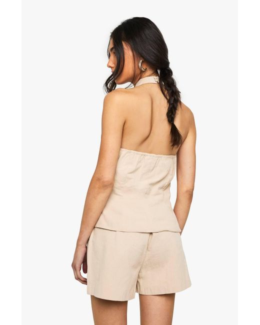 Boohoo Natural Linen Cross Halterneck Waistcoat