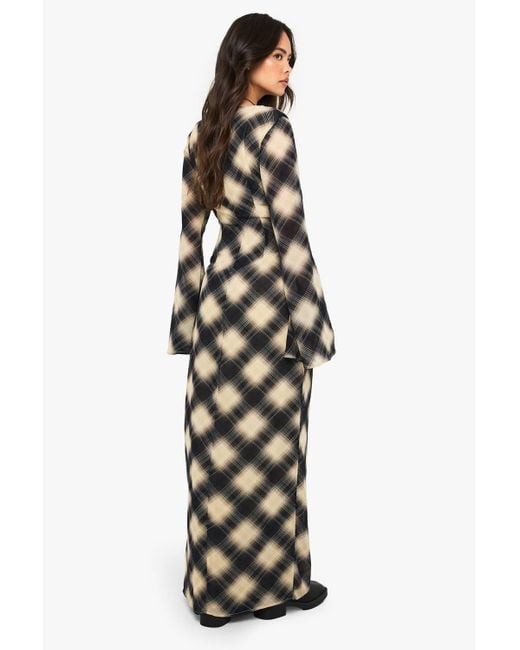 Boohoo Blue Flannel Chiffon Plunge Maxi Dress