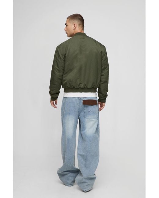BoohooMAN Regular Fit Peached Crinkle Nylon Bomber Jacket in Green für Herren