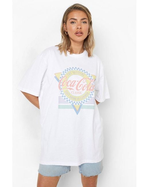 Boohoo Coca-cola License Oversized T Shirt in White | Lyst
