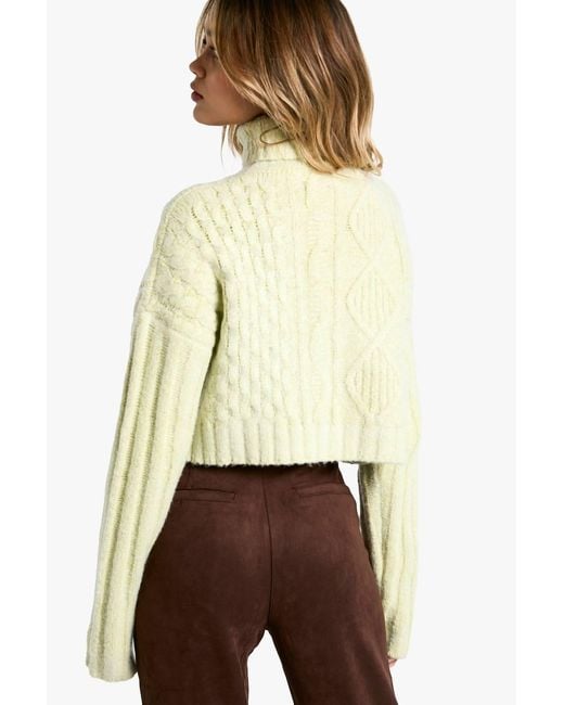 Boohoo Green Cable Roll Neck Knit Sweater