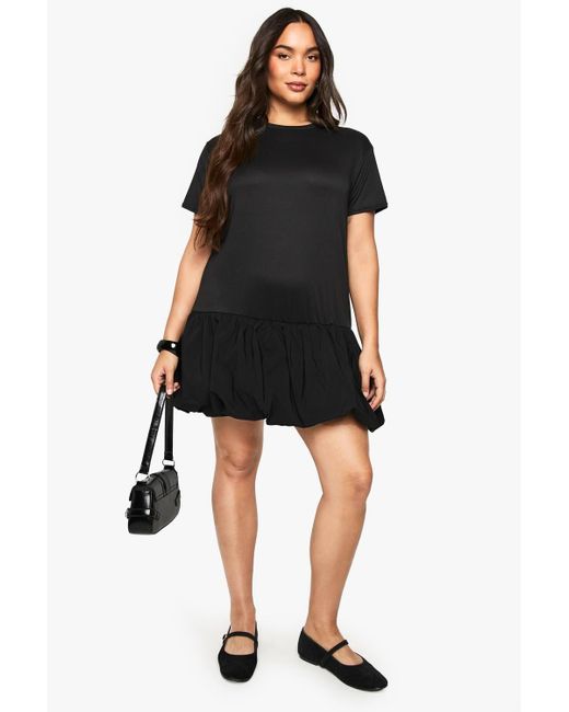 Boohoo Women's Black Plus Contrast Puffball Oversized T-Shirt Dress