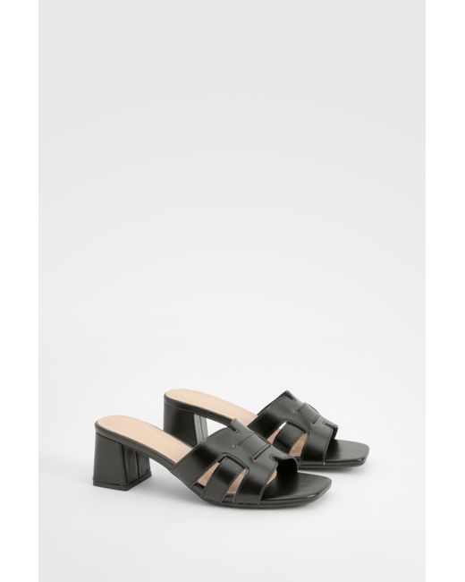 Boohoo White Cut Out Block Heeled Mules