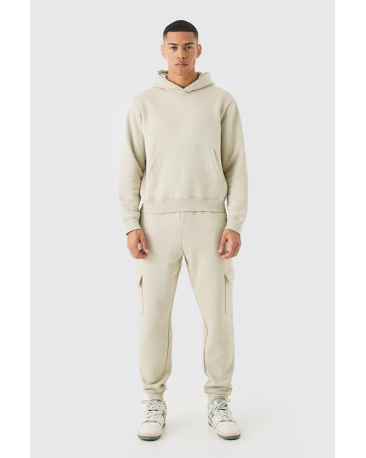 BoohooMAN Boxy Hooded Tracksuit in Natural für Herren