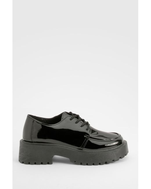Boohoo Black Patent Lace Up Chunky Sole Shoes