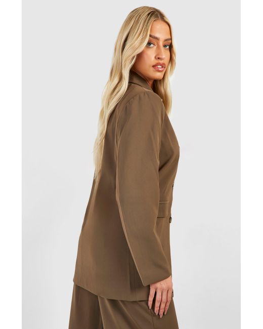 Boohoo Brown Double Breasted Relaxed Fit Tailored Blazer