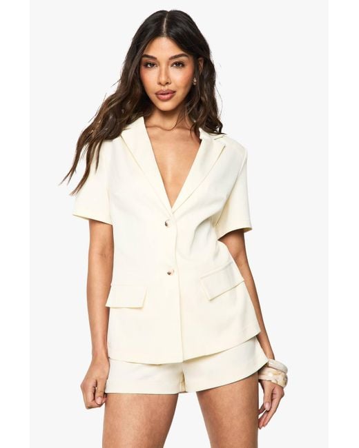 Boohoo White Tailored Short Sleeve Structured Romper