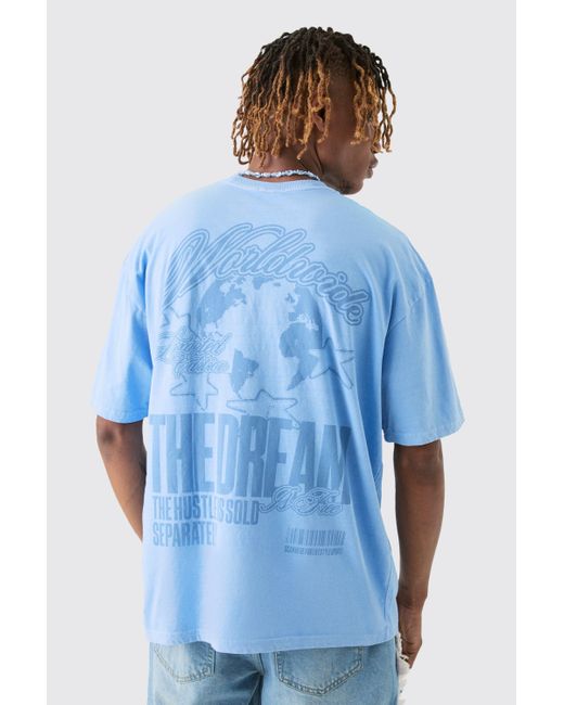 BoohooMAN Tall Oversized Dream Worldwide Print T-shirt In Light Blue für Herren