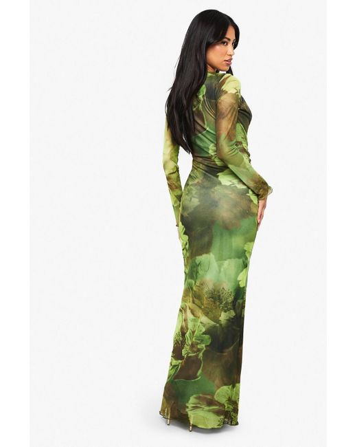 green maxi dress boohoo boohoo Women's Double Layer Slinky Side Wrap Detail Maxi Dress in Olive | Size: 4
