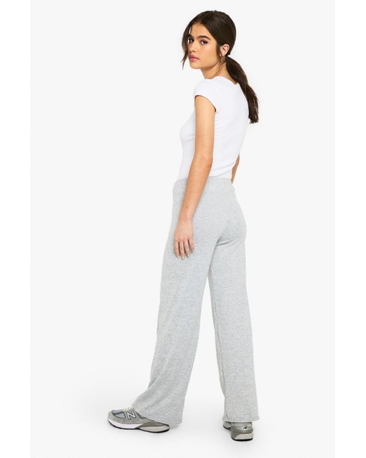 Boohoo White Melagne Wide Leg Trouser