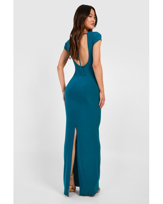 Boohoo Blue Tall Slinky Cap Sleeve Open Back Maxi Dress
