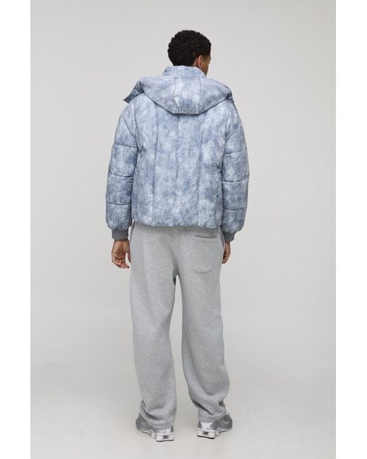 Oversized Fit Washed Nylon Hooded Funnel Neck Duvet Puffer Jacket Boohoo de color Blue