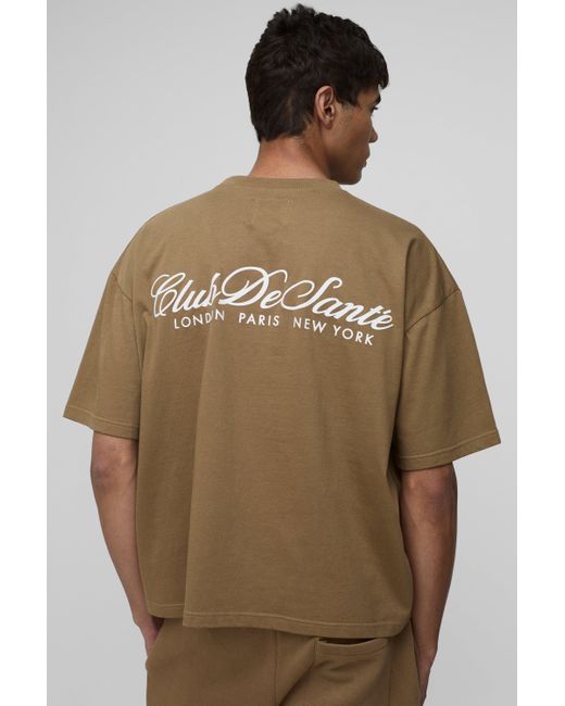 BoohooMAN Kastiges Oversize T-Shirt mit Club De Santa Print in Natural für Herren