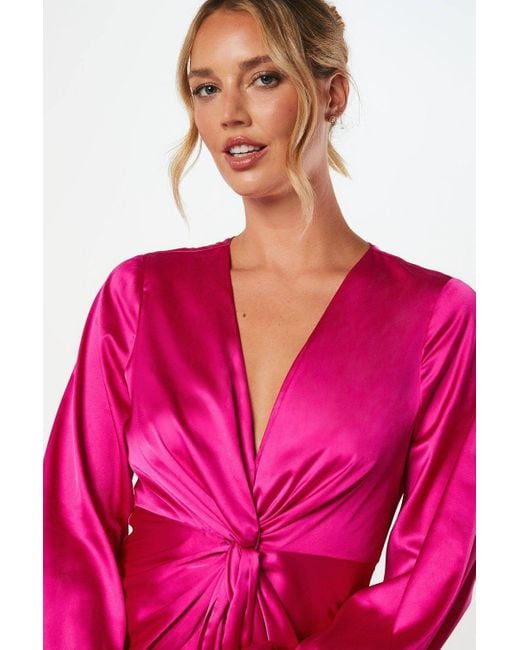 Coast Pink Satin Twist Front Midi Dress