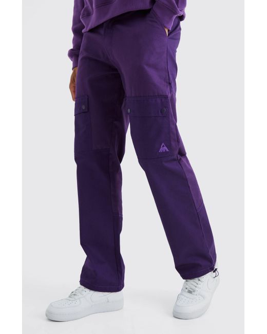 BoohooMAN Tall lockere Colorblock Cargo-Hose mit Logo in Purple für Herren
