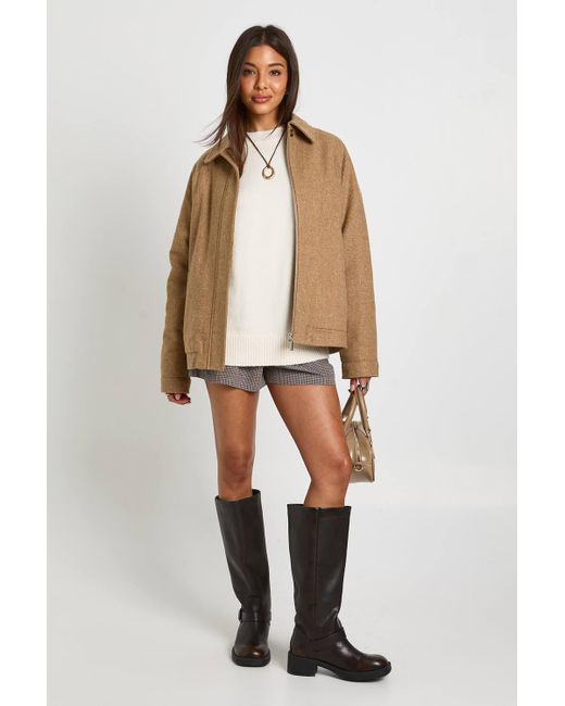 Boohoo Natural Wool Blend Zip Front Jacket