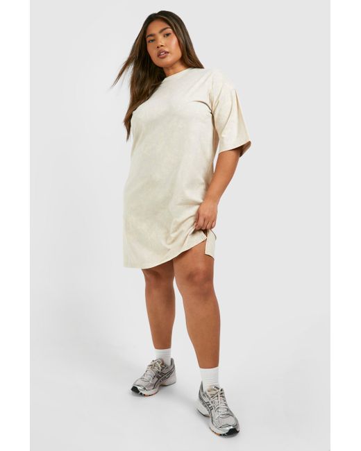Boohoo White Plus Acid Wash Oversized T-shirt Dress