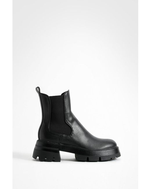 Boohoo Black Cleated Sole Chunky Chelsea Boots