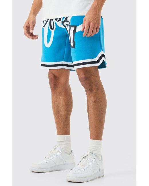 BoohooMAN Blue Oversized Ofcl Basketball Shorts for men